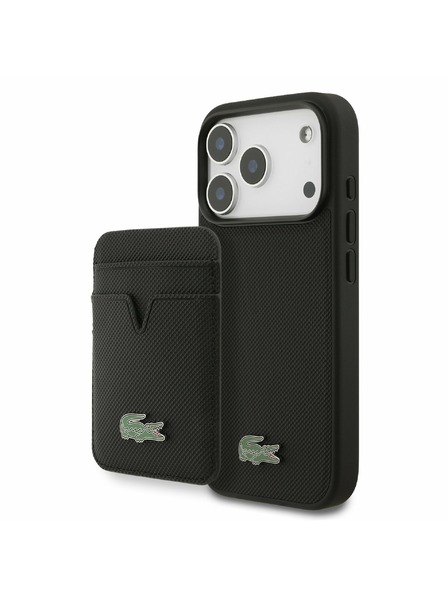 Lacoste Lacoste Iconic Petit Pique MagSafe Заден калъф + Портфейл за iPhone 17 Pro Black