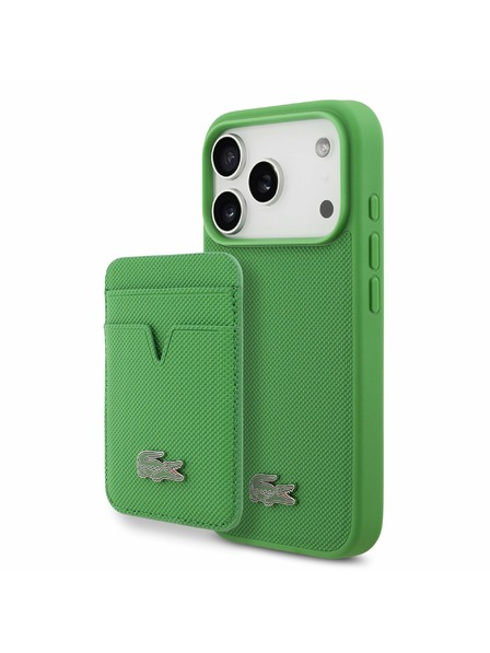 Lacoste Lacoste Iconic Petit Pique MagSafe Заден калъф + Портфейл за iPhone 17 Pro Green