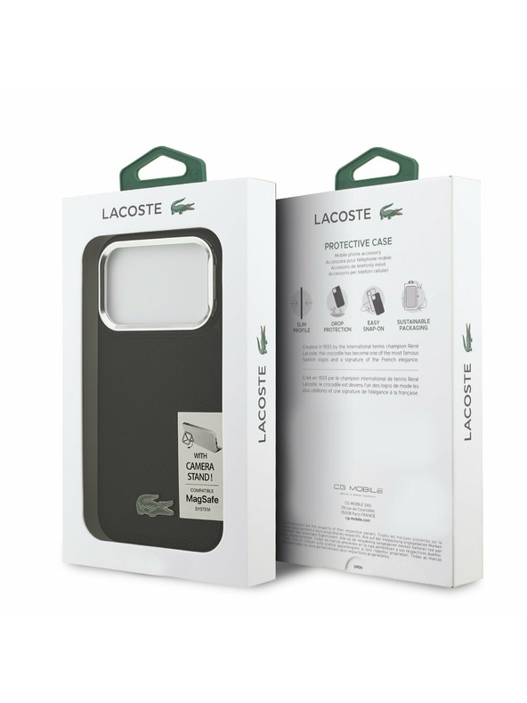 Lacoste Lacoste Iconic Petit Pique Camera Stand MagSafe Заден калъф за iPhone 17 Pro Black