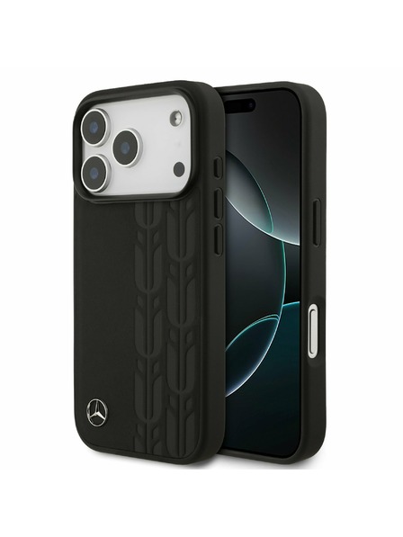 Mercedes Mercedes Leather Laurel Leaves MagSafe Заден калъф за iPhone 17 Pro Black