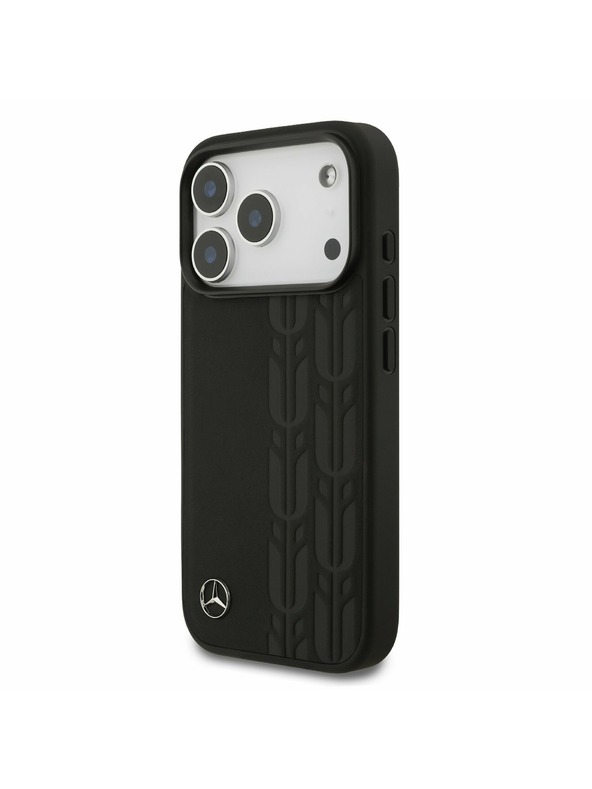 Mercedes Mercedes Leather Laurel Leaves MagSafe Заден калъф за iPhone 17 Pro Black