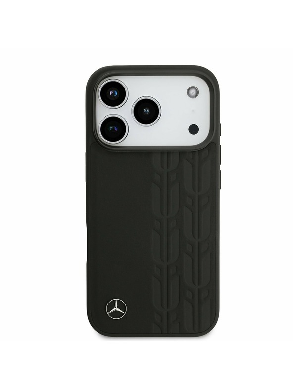 Mercedes Mercedes Leather Laurel Leaves MagSafe Заден калъф за iPhone 17 Pro Black
