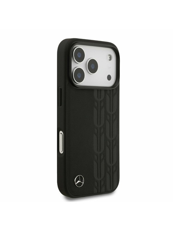 Mercedes Mercedes Leather Laurel Leaves MagSafe Заден калъф за iPhone 17 Pro Black