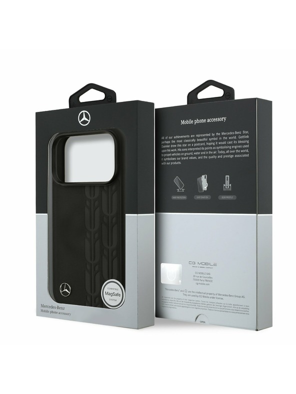 Mercedes Mercedes Leather Laurel Leaves MagSafe Заден калъф за iPhone 17 Pro Black