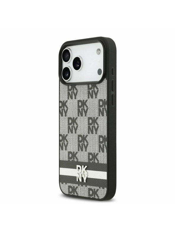 DKNY DKNY PU Leather Checkered Pattern and Stripe Заден калъф за iPhone 17 Pro Max Black