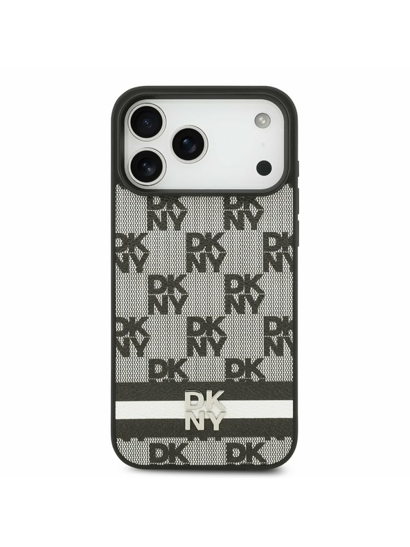DKNY DKNY PU Leather Checkered Pattern and Stripe Заден калъф за iPhone 17 Pro Max Black