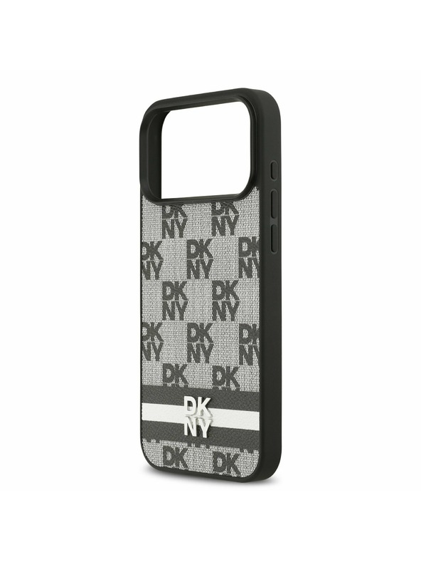 DKNY DKNY PU Leather Checkered Pattern and Stripe Заден калъф за iPhone 17 Pro Max Black
