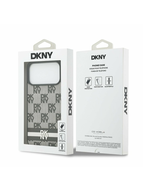 DKNY DKNY PU Leather Checkered Pattern and Stripe Заден калъф за iPhone 17 Pro Max Black