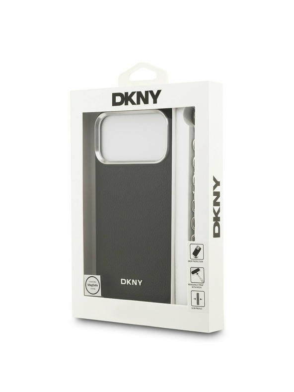 DKNY DKNY PU Leather Metal Logo Wrist Chain MagSafe Заден калъф за iPhone 17 Pro Max Black