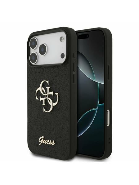 Guess Guess PU Fixed Glitter 4G Metal Logo Заден калъф за iPhone 17 Pro Max Black
