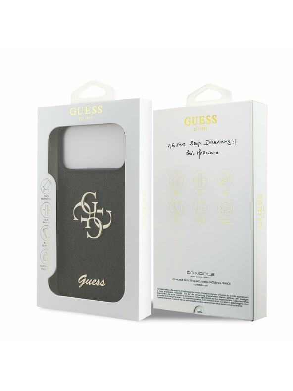 Guess Guess PU Fixed Glitter 4G Metal Logo Заден калъф за iPhone 17 Pro Max Black