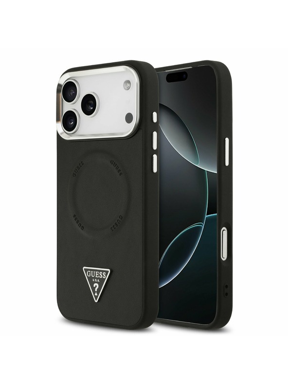 Guess Guess PU Leather Triangle Logo MagSafe Задний калъф за iPhone 17 Pro Max Black