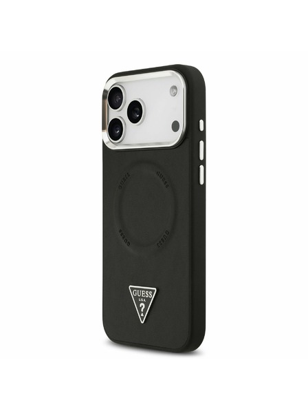 Guess Guess PU Leather Triangle Logo MagSafe Задний калъф за iPhone 17 Pro Max Black