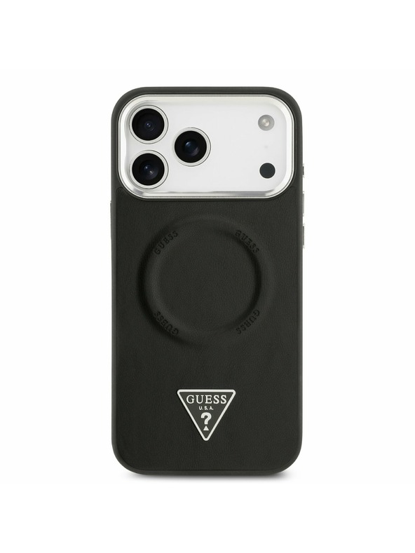 Guess Guess PU Leather Triangle Logo MagSafe Задний калъф за iPhone 17 Pro Max Black