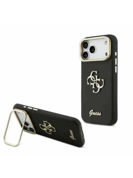 Guess Guess PU Grained 4G Logo Stand Camera Frame Задний калъф за iPhone 17 Pro Max Black