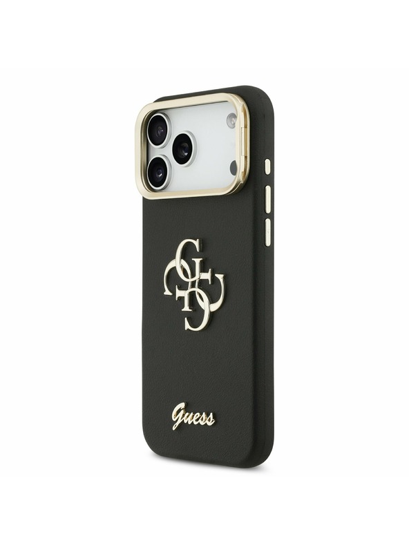 Guess Guess PU Grained 4G Logo Stand Camera Frame Задний калъф за iPhone 17 Pro Max Black