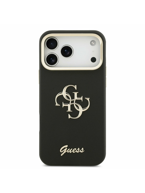 Guess Guess PU Grained 4G Logo Stand Camera Frame Задний калъф за iPhone 17 Pro Max Black