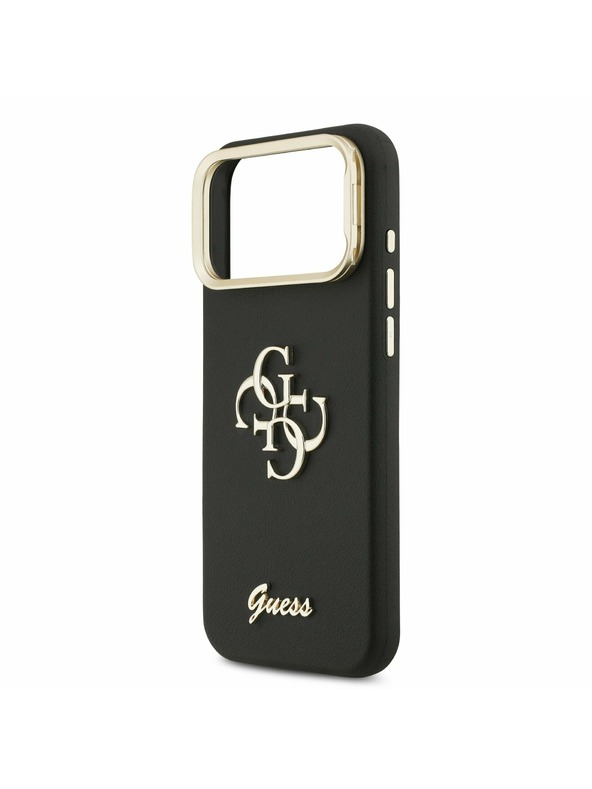 Guess Guess PU Grained 4G Logo Stand Camera Frame Задний калъф за iPhone 17 Pro Max Black