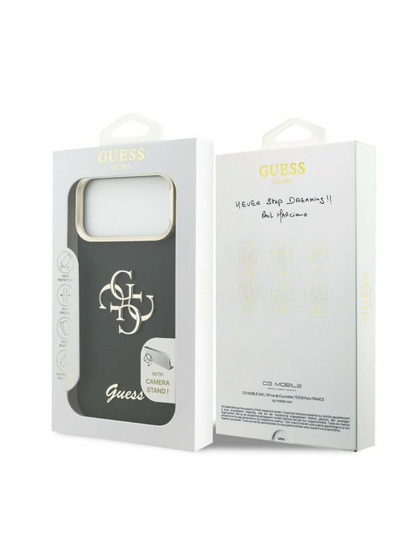 Guess Guess PU Grained 4G Logo Stand Camera Frame Задний калъф за iPhone 17 Pro Max Black