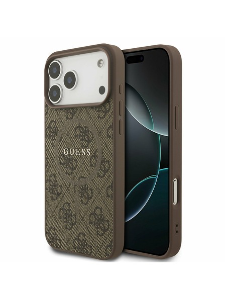 Guess Guess PU Leather 4G Colored Ring MagSafe Задний калъф за iPhone 17 Pro Max Brown