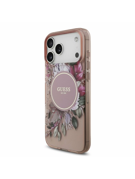 Guess Guess IML Flowers Strap MagSafe Задний калъф за iPhone 17 Pro Max Pink