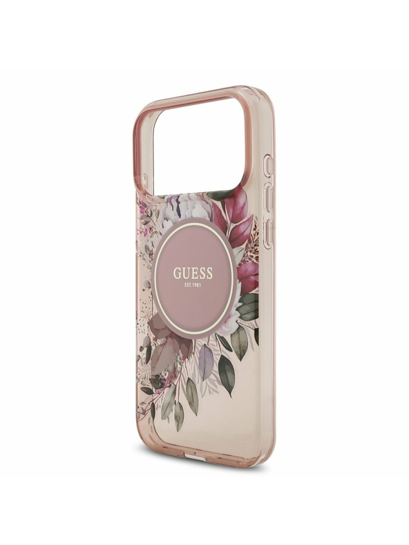 Guess Guess IML Flowers Strap MagSafe Задний калъф за iPhone 17 Pro Max Pink