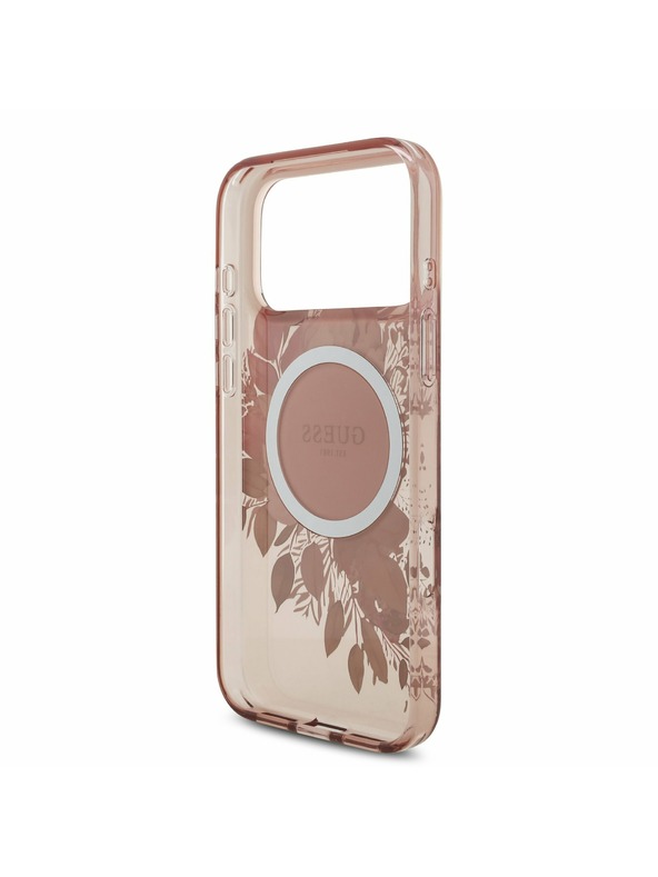 Guess Guess IML Flowers Strap MagSafe Задний калъф за iPhone 17 Pro Max Pink