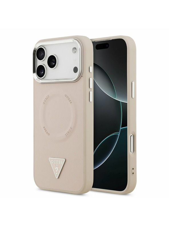 Guess Guess PU Leather Triangle Logo MagSafe Задний калъф за iPhone 17 Pro Max Pink