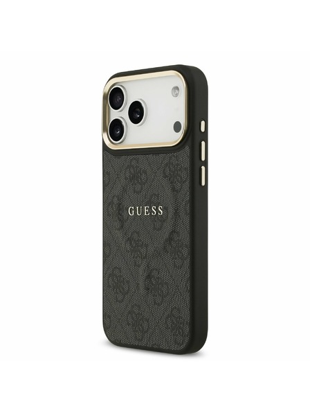 Guess Guess PU Leather 4G Gold Frame MagSafe Задний калъф за iPhone 17 Pro Max Black
