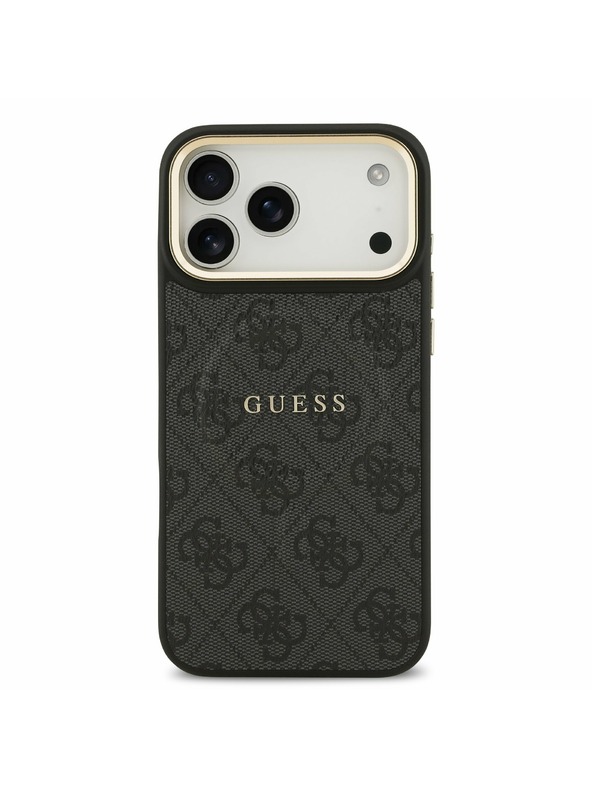 Guess Guess PU Leather 4G Gold Frame MagSafe Задний калъф за iPhone 17 Pro Max Black