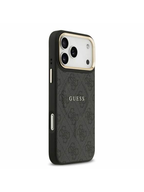 Guess Guess PU Leather 4G Gold Frame MagSafe Задний калъф за iPhone 17 Pro Max Black