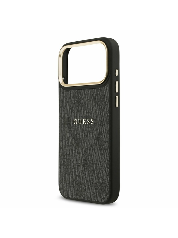 Guess Guess PU Leather 4G Gold Frame MagSafe Задний калъф за iPhone 17 Pro Max Black