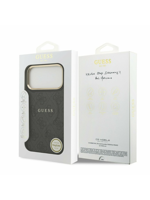 Guess Guess PU Leather 4G Gold Frame MagSafe Задний калъф за iPhone 17 Pro Max Black