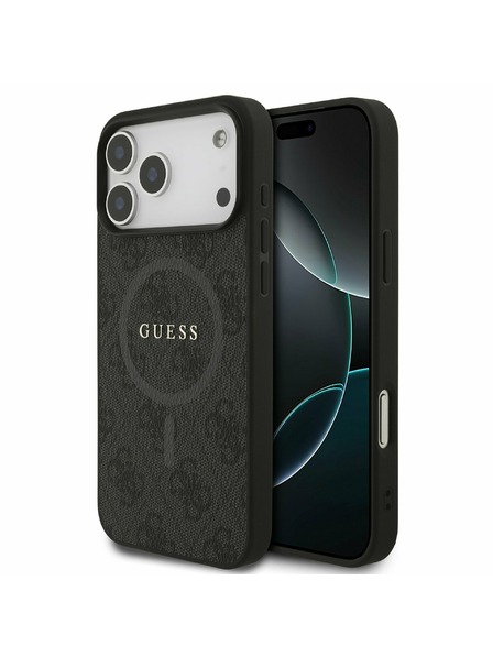 Guess Guess PU Leather 4G Colored Ring MagSafe Задний калъф за iPhone 17 Pro Max Black