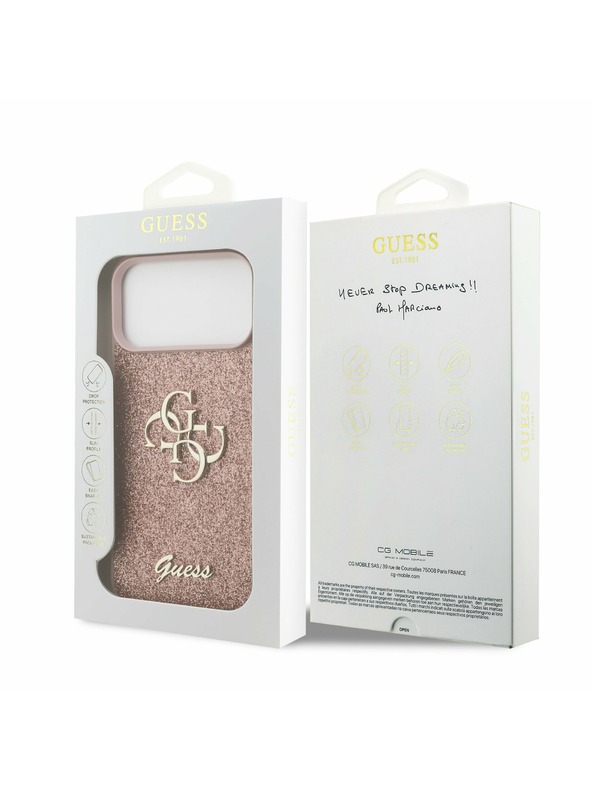 Guess Guess PU Fixed Glitter 4G Metal Logo Задний калъф за iPhone 17 Pro Max Pink