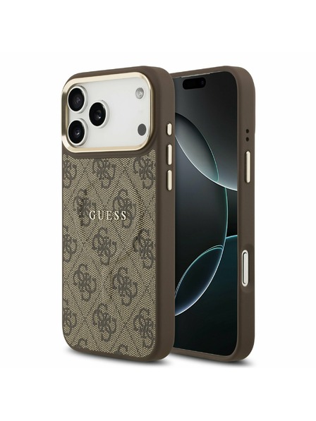 Guess Guess PU Leather 4G Gold Frame MagSafe Задний калъф за iPhone 17 Pro Max Brown