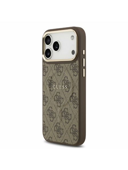 Guess Guess PU Leather 4G Gold Frame MagSafe Задний калъф за iPhone 17 Pro Max Brown