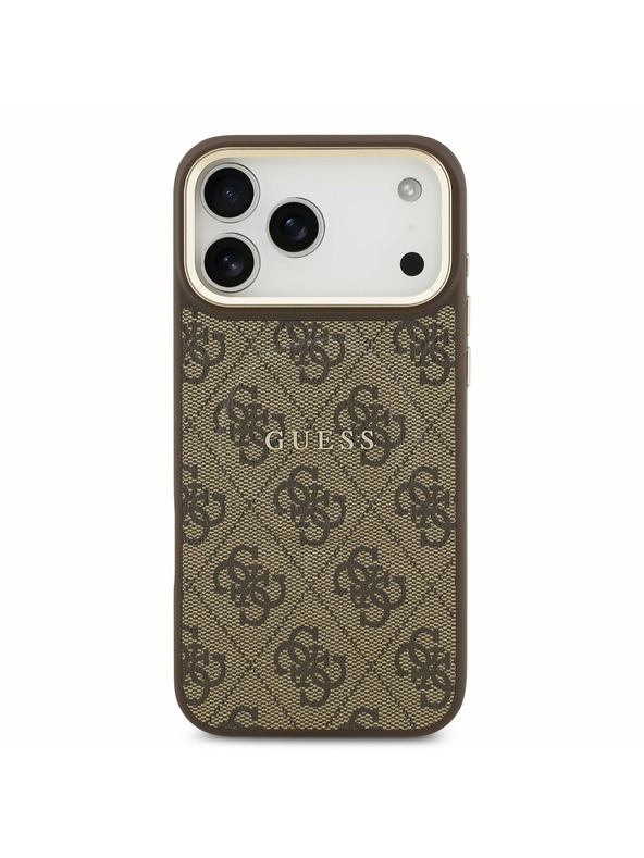 Guess Guess PU Leather 4G Gold Frame MagSafe Задний калъф за iPhone 17 Pro Max Brown