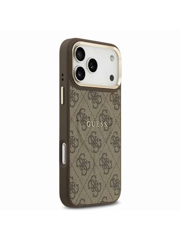 Guess Guess PU Leather 4G Gold Frame MagSafe Задний калъф за iPhone 17 Pro Max Brown
