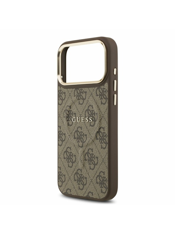 Guess Guess PU Leather 4G Gold Frame MagSafe Задний калъф за iPhone 17 Pro Max Brown