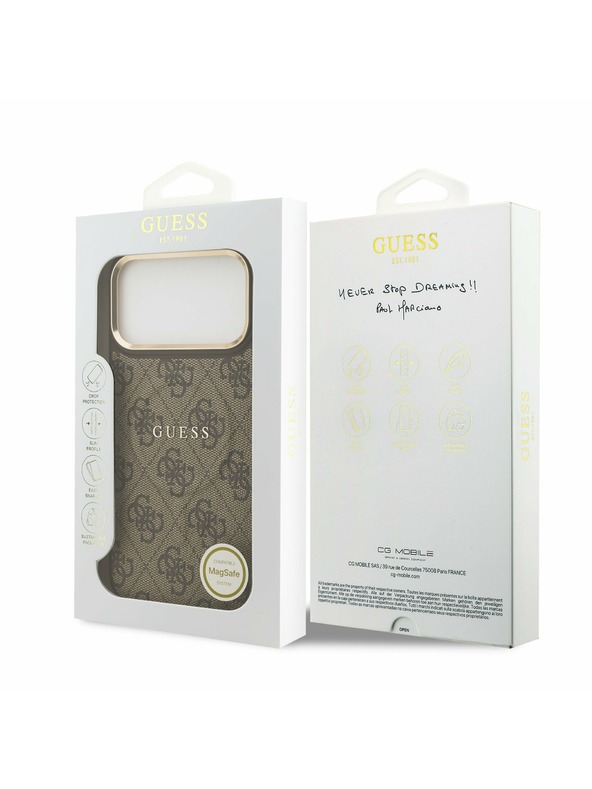 Guess Guess PU Leather 4G Gold Frame MagSafe Задний калъф за iPhone 17 Pro Max Brown
