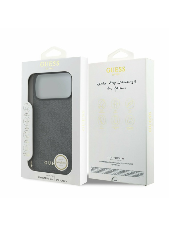 Guess Guess 4G Charm MagSafe Задний калъф за iPhone 17 Pro Max Tone on Tone Grey