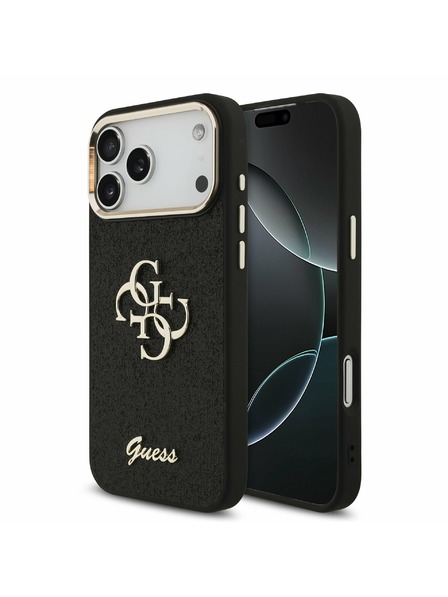 Guess Guess PU Fixed Glitter 4G Metal Frame Задний калъф за iPhone 17 Pro Max Black
