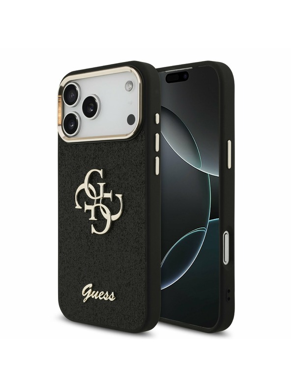 Guess Guess PU Fixed Glitter 4G Metal Frame Задний калъф за iPhone 17 Pro Max Black