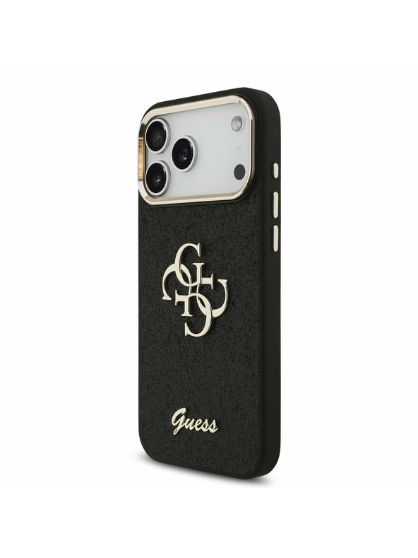 Guess Guess PU Fixed Glitter 4G Metal Frame Задний калъф за iPhone 17 Pro Max Black