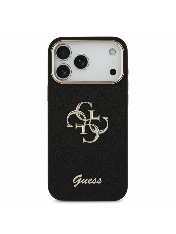 Guess Guess PU Fixed Glitter 4G Metal Frame Задний калъф за iPhone 17 Pro Max Black