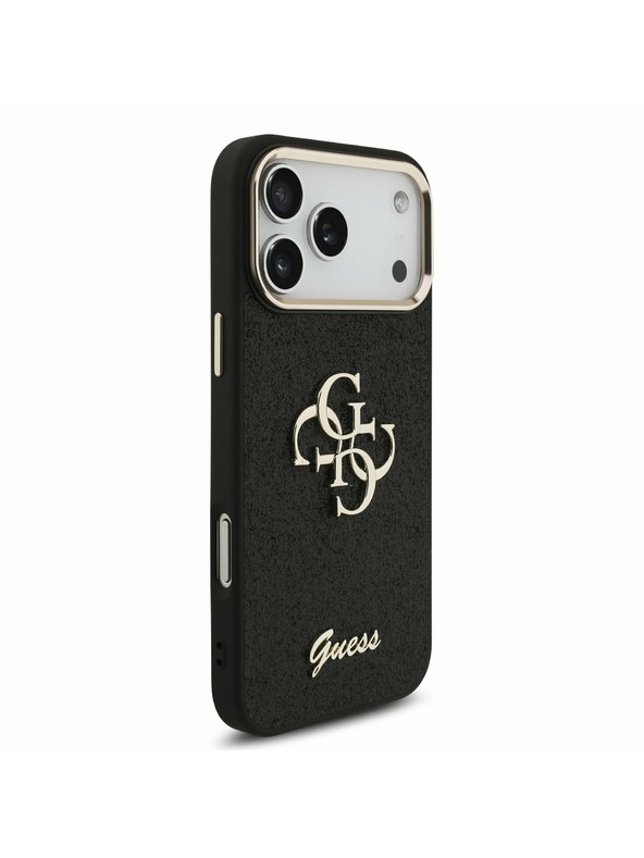 Guess Guess PU Fixed Glitter 4G Metal Frame Задний калъф за iPhone 17 Pro Max Black