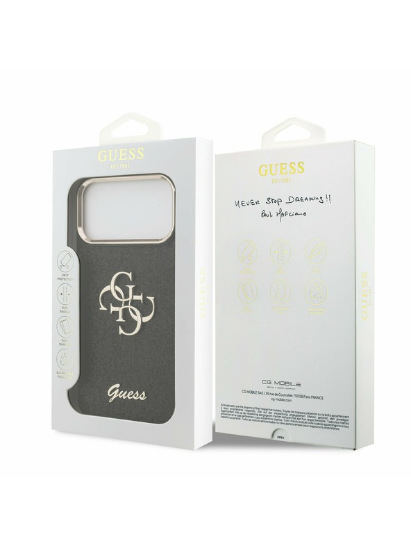 Guess Guess PU Fixed Glitter 4G Metal Frame Задний калъф за iPhone 17 Pro Max Black