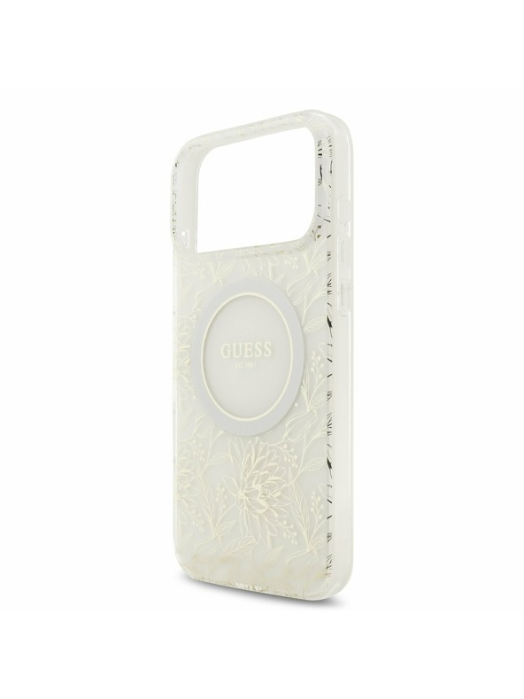 Guess Guess IML Flowers Allover Strap MagSafe Задний калъф за iPhone 17 Pro Max White