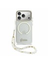 Guess Guess IML Glitter Script Strap MagSafe Задний калъф за iPhone 17 Pro Max Transparent